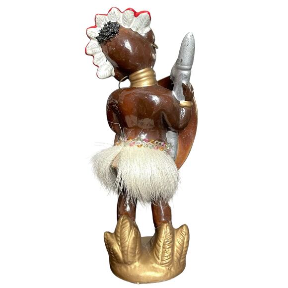 Vintage African Tribal Dancer with Shield Figurine Ceramic Mid Century Japan - Picture 3 of 10